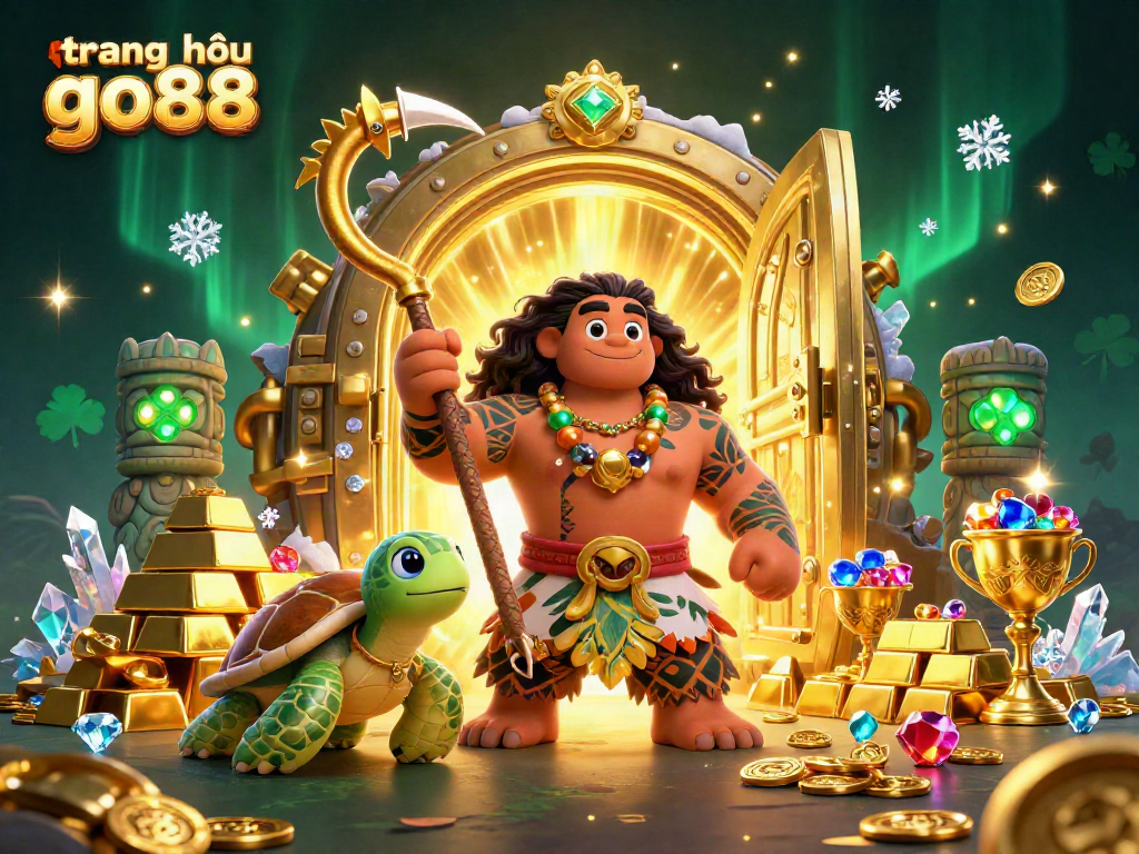 Experience the excitement of trang chủ go88 with vibrant treasures and characters in a colorful casino-themed illustration.