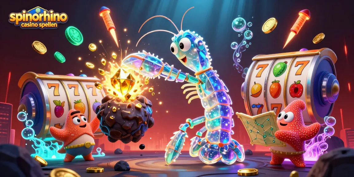 Speel spinorhino casino spellen met een galactische krijger in actie, omringd door gokkasten.