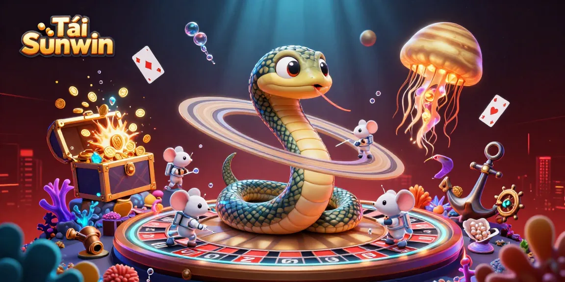Bet on Tải Sunwin's 3D cosmic casino scene with astronauts and a golden jellyfish dealer.