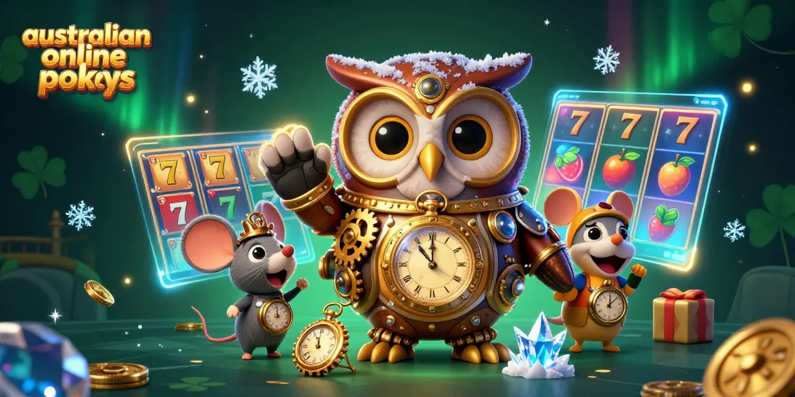 Spin exciting australian online pokies with vibrant characters in a lively casino atmosphere.
