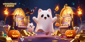 Engage with exciting games at winnerislandcasino where a ghost cat meets luck in a vibrant casino scene.