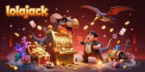 Engage with lolajack's exciting scene of a pachycephalosaurus winning coins from a golden slot machine.